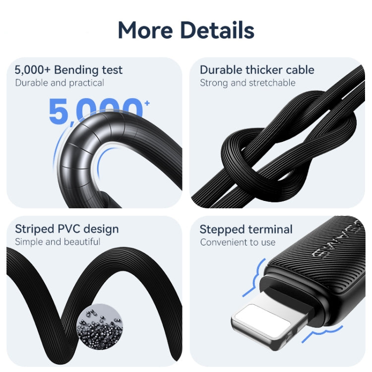 USAMS US-SJ689 USB to 8 Pin 2.4A Striped Fast Charge Data Cable, Length:1m(Pink) - Normal Style Cable by USAMS | Online Shopping UK | buy2fix