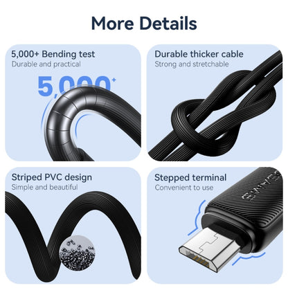 USAMS US-SJ700 USB to Micro USB 2A Striped Fast Charge Data Cable, Length:3m(Blue) - Micro USB Cable by USAMS | Online Shopping UK | buy2fix