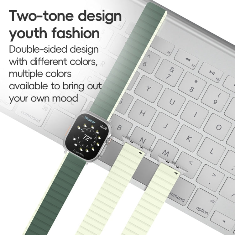 For Apple Watch Series 3 42mm ZGA Two Color Magnetic Silicone Watch Band(Dark Green+Light Green) - Watch Bands by ZGA | Online Shopping UK | buy2fix