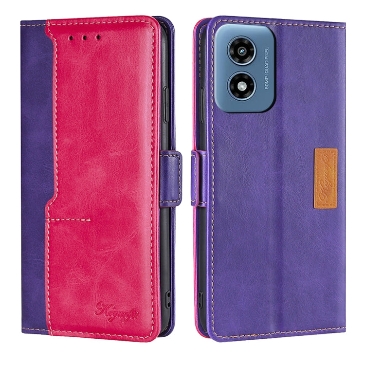 For Motorola Moto G Play 4G 2024 Contrast Color Side Buckle Leather Phone Case(Purple + Rose Red) - Motorola Cases by buy2fix | Online Shopping UK | buy2fix