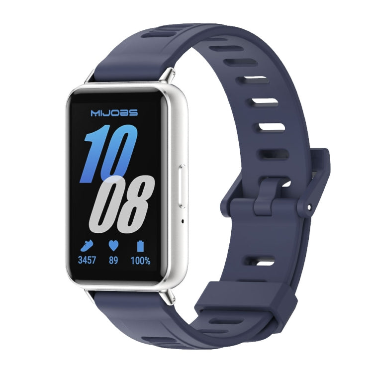 For Samsung Galaxy Fit 3 Mijobs Flat Hole Silicone Watch Band(Midnight Blue+Silver) - Watch Bands by MIJOBS | Online Shopping UK | buy2fix