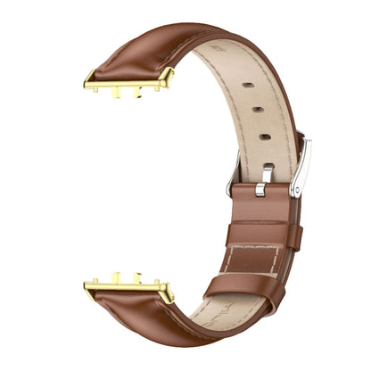 For Samsung Galaxy Fit 3 Mijobs Dual-sided Genuine Leather Watch Band(Brown Gold) - Watch Bands by MIJOBS | Online Shopping UK | buy2fix