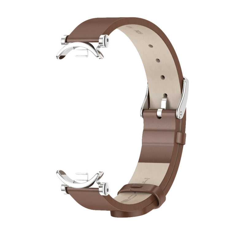 For Xiaomi Mi Band 8 / 9 / 9 NFC Mijobs GT4 First Layer Cowhide Watch Band(Brown Silver) - Watch Bands by MIJOBS | Online Shopping UK | buy2fix