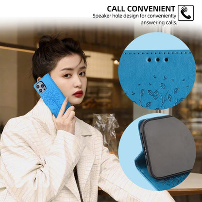 For Sony Xperia 10 V Tree & Deer Embossed Leather Phone Case(Blue) - Sony Cases by buy2fix | Online Shopping UK | buy2fix