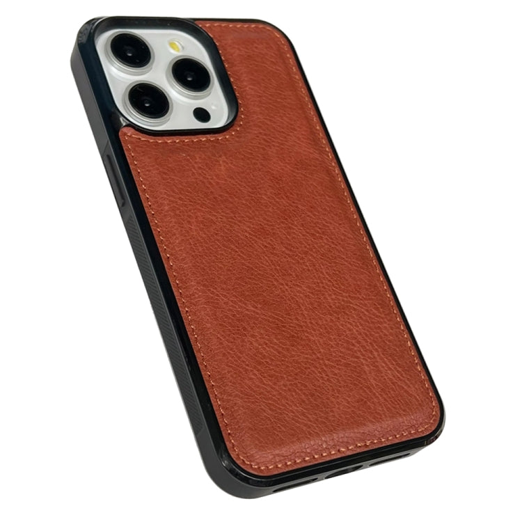 For iPhone 16 Pro Cowhide Texture Back Cover Phone Case(Brown) - iPhone 16 Pro Cases by buy2fix | Online Shopping UK | buy2fix