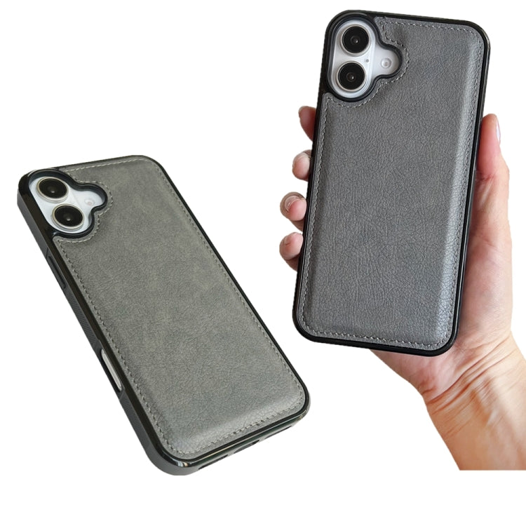 For iPhone 16 Plus Cowhide Texture Back Cover Phone Case(Grey) - iPhone 16 Plus Cases by buy2fix | Online Shopping UK | buy2fix