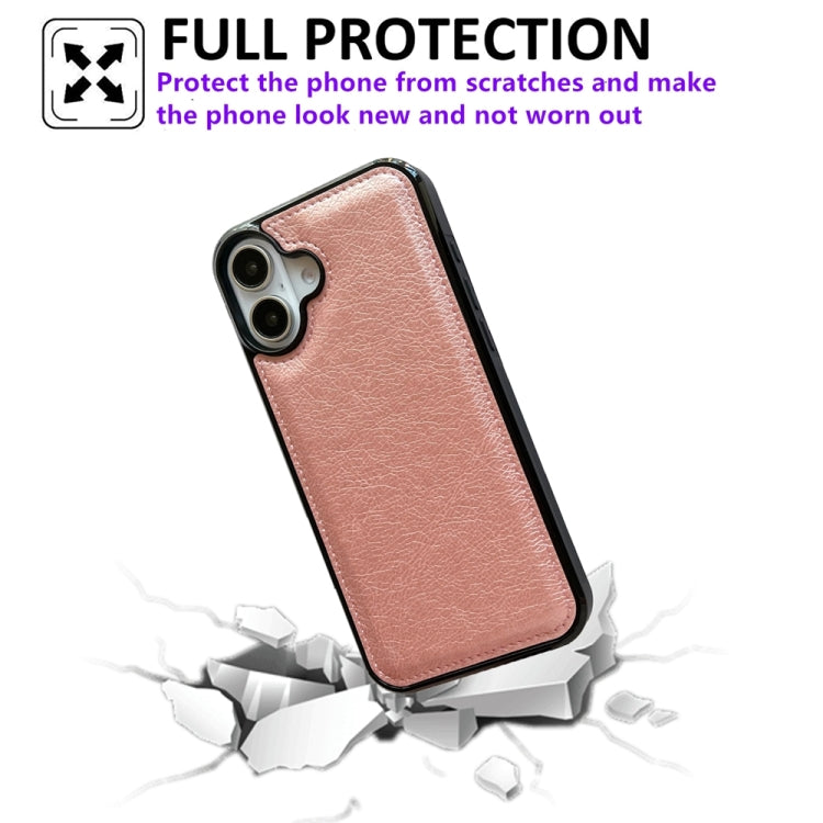 For iPhone 16 Plus Cowhide Texture Back Cover Phone Case(Rose Gold) - iPhone 16 Plus Cases by buy2fix | Online Shopping UK | buy2fix