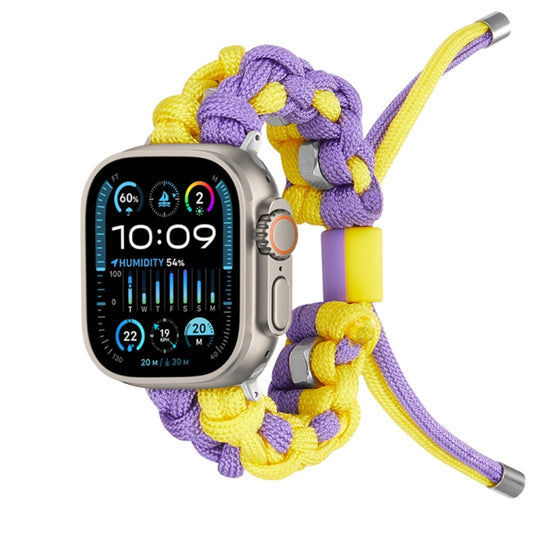 For Apple Watch Ultra 2 49mm Screw Nut Dual-Color Braided Paracord Watch Band(Purple Yellow) - Watch Bands by buy2fix | Online Shopping UK | buy2fix