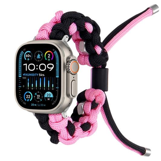 For Apple Watch Ultra 49mm Screw Nut Dual-Color Braided Paracord Watch Band(Black Pink) - Watch Bands by buy2fix | Online Shopping UK | buy2fix