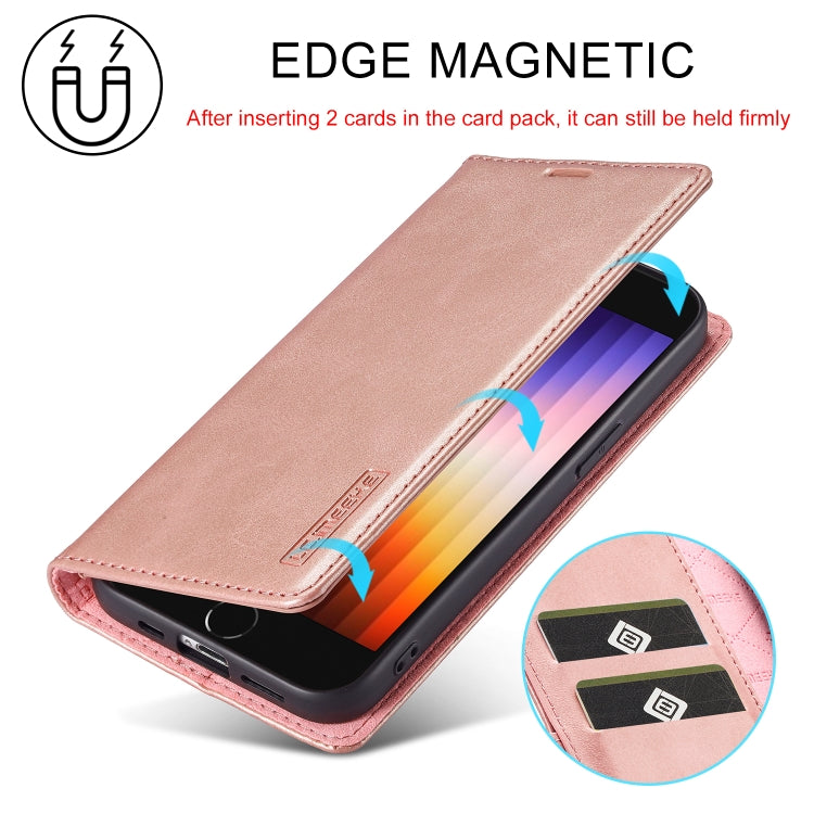 For iPhone 16e LC.IMEEKE Strong Magnetism Microfiber Leather Phone Case(Rose Gold) - iPhone 16e Cases by LC.IMEEKE | Online Shopping UK | buy2fix