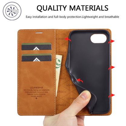 For iPhone 16e LC.IMEEKE Strong Magnetism Microfiber Leather Phone Case(Brown) - iPhone 16e Cases by LC.IMEEKE | Online Shopping UK | buy2fix