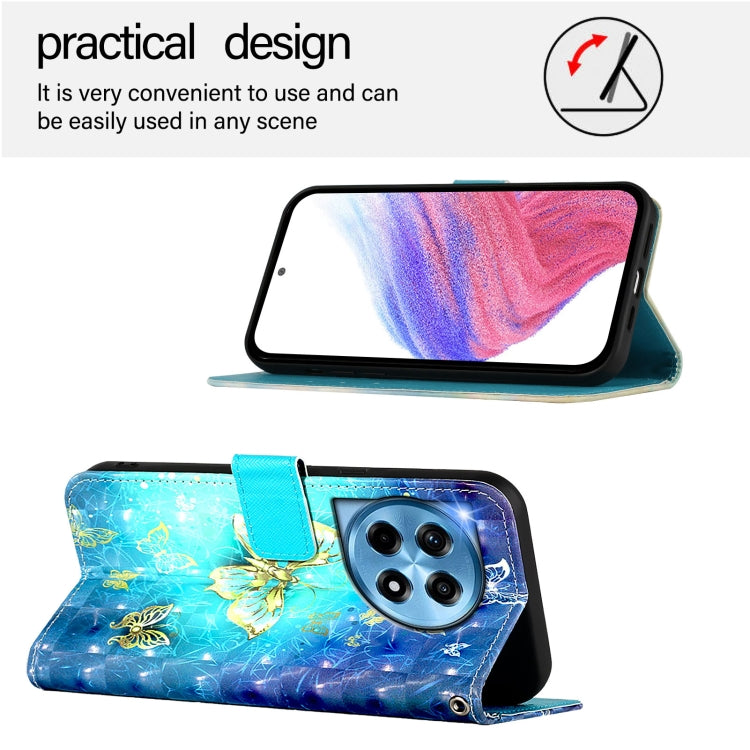 For OnePlus 12 5G Global 3D Painting Horizontal Flip Leather Phone Case(Golden Butterfly) - OnePlus Cases by buy2fix | Online Shopping UK | buy2fix