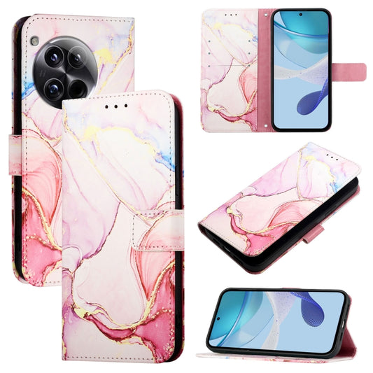 For OnePlus 12 5G Global PT003 Marble Pattern Flip Leather Phone Case(Rose Gold) - OnePlus Cases by buy2fix | Online Shopping UK | buy2fix