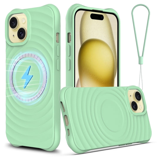 For iPhone 15 Plus Wave Texture MagSafe Magnetic Liquid Silicone Phone Case(Green) - iPhone 15 Plus Cases by buy2fix | Online Shopping UK | buy2fix