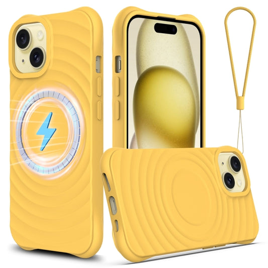 For iPhone 13 Wave Texture MagSafe Magnetic Liquid Silicone Phone Case(Yellow) - iPhone 13 Cases by buy2fix | Online Shopping UK | buy2fix