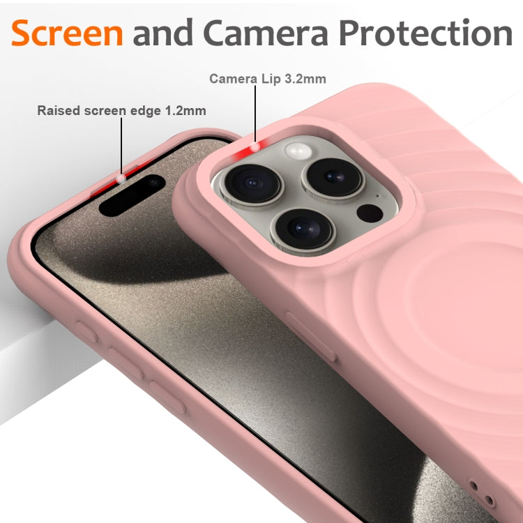 For iPhone 16 Pro Wave Texture MagSafe Magnetic Liquid Silicone Phone Case(Pink) - iPhone 16 Pro Cases by buy2fix | Online Shopping UK | buy2fix