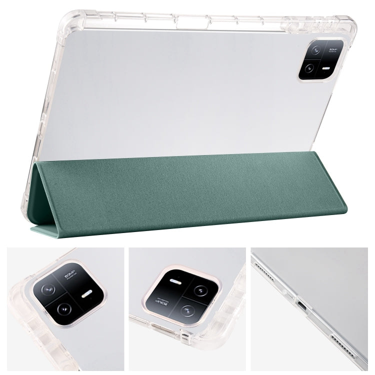 For iPad Pro 11 2024 3-fold Clear TPU Smart Leather Tablet Case with Pen Slot(Dark Green) - iPad Pro 11 2024 Cases by buy2fix | Online Shopping UK | buy2fix