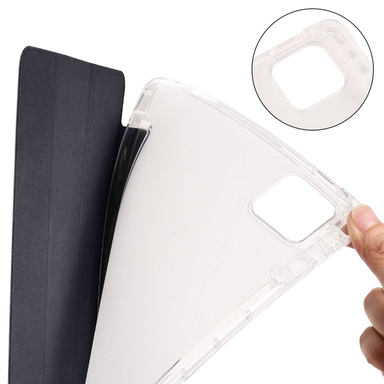 For iPad Air 11 2025 / 2024 3-fold Clear TPU Smart Leather Tablet Case with Pen Slot(Black) - iPad Air 11 2025 / 2024 Cases by buy2fix | Online Shopping UK | buy2fix