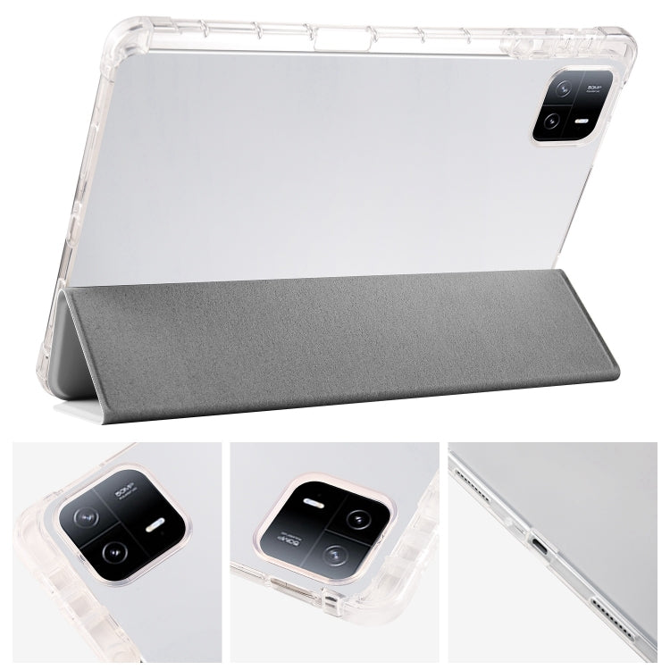 For iPad Air 13 2025 / 2024 3-fold Clear TPU Smart Leather Tablet Case with Pen Slot(Space Gray) - iPad Air 13 2025 / 2024 Cases by buy2fix | Online Shopping UK | buy2fix