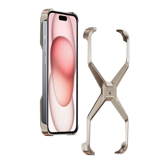 For iPhone 15 Frameless X-shaped Metal Phone Case(Titanium Gold) - iPhone 15 Cases by buy2fix | Online Shopping UK | buy2fix