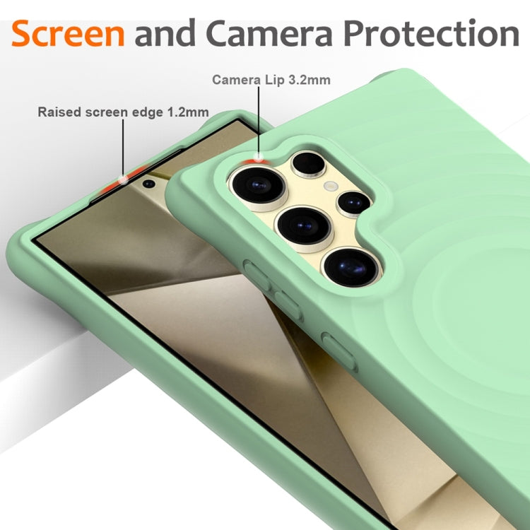 For Samsung Galaxy S25 Ultra 5G Wave Texture MagSafe Magnetic Liquid Silicone Phone Case(Green) - Galaxy S25 Ultra 5G Cases by buy2fix | Online Shopping UK | buy2fix