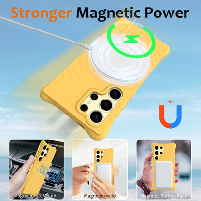 For Samsung Galaxy S25 Ultra 5G Wave Texture MagSafe Magnetic Liquid Silicone Phone Case(Yellow) - Galaxy S25 Ultra 5G Cases by buy2fix | Online Shopping UK | buy2fix