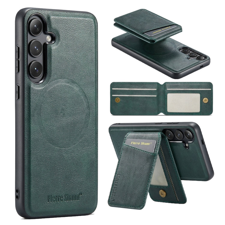 For Samsung Galaxy S24+ 5G Fierre Shann Cowhide Vertical Flip Magnetic Card Holder Phone Case(Green) - Galaxy S24+ 5G Cases by FIERRE SHANN | Online Shopping UK | buy2fix