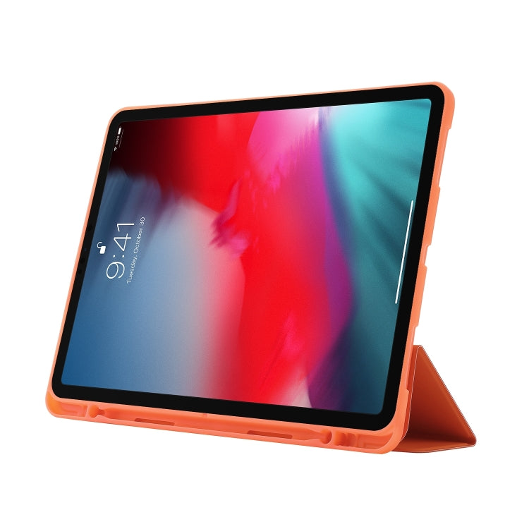 For iPad Pro 11 2024 Skin Feel Tri-fold Leather Tablet Case with Pen Slot(Orange) - iPad Pro 11 2024 Cases by buy2fix | Online Shopping UK | buy2fix