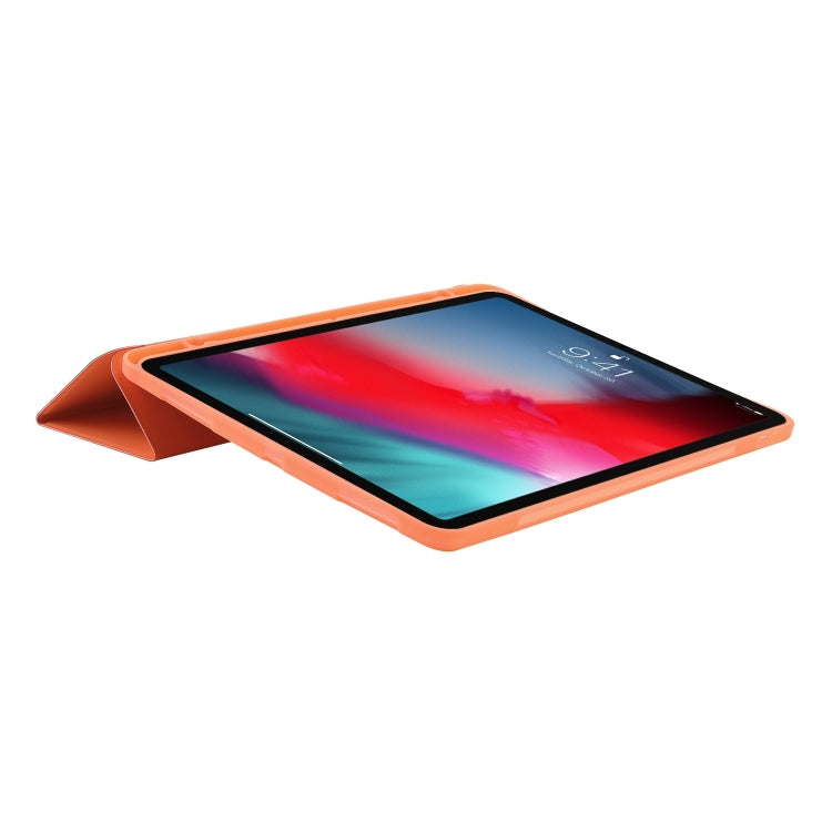 For iPad Pro 11 2024 Skin Feel Tri-fold Leather Tablet Case with Pen Slot(Orange) - iPad Pro 11 2024 Cases by buy2fix | Online Shopping UK | buy2fix