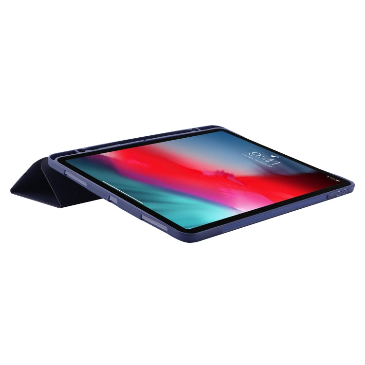 For iPad Air 13 2024 Skin Feel Tri-fold Leather Tablet Case with Pen Slot(Dark Blue) - iPad Air 13 2024 Cases by buy2fix | Online Shopping UK | buy2fix