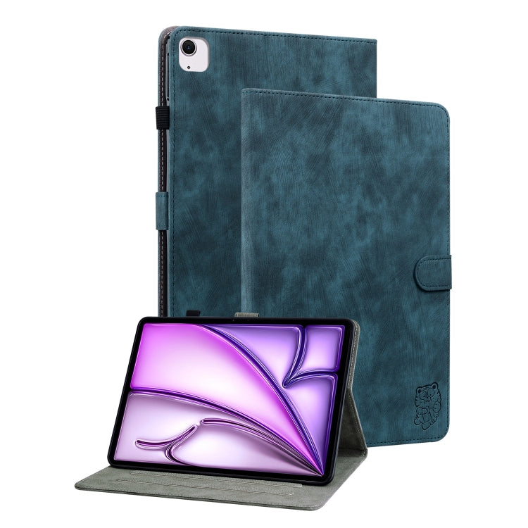 For iPad Air 11 2025 / 2024 Embossed Tiger Pattern Leather Tablet Case(Dark Blue) - iPad Air 11 2025 / 2024 Cases by buy2fix | Online Shopping UK | buy2fix