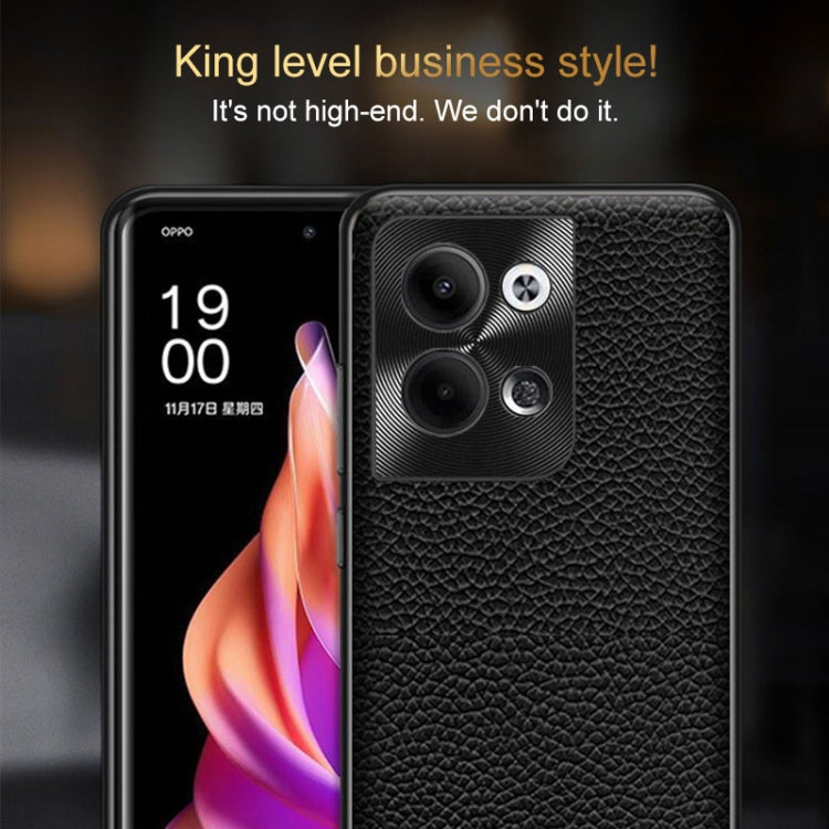For OPPO Reno9 Pro Genuine Leather Litchi Texture Phone Case(Coffee) - OPPO Cases by buy2fix | Online Shopping UK | buy2fix