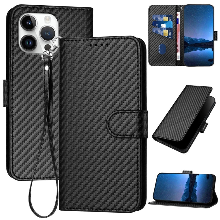 For iPhone 16 Pro Max YX0070 Carbon Fiber Buckle Leather Phone Case with Lanyard(Black) - iPhone 16 Pro Max Cases by buy2fix | Online Shopping UK | buy2fix