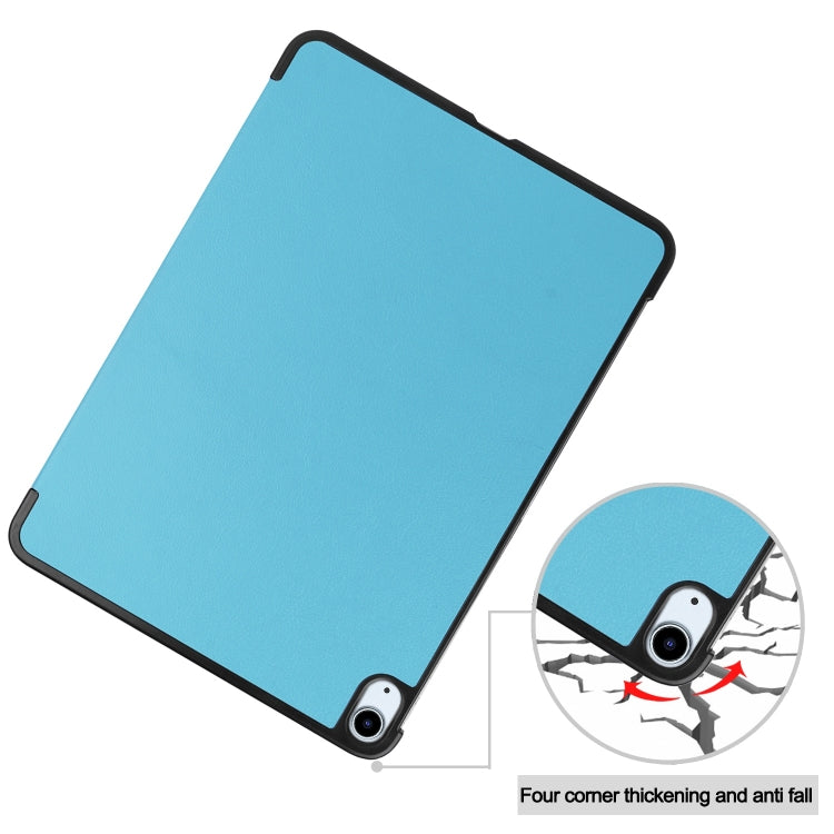 For iPad Air 11 2024 Custer Pure Color 3-Fold Holder Smart Leather Tablet Case(Sky Blue) - iPad Air 11 2024 Cases by buy2fix | Online Shopping UK | buy2fix