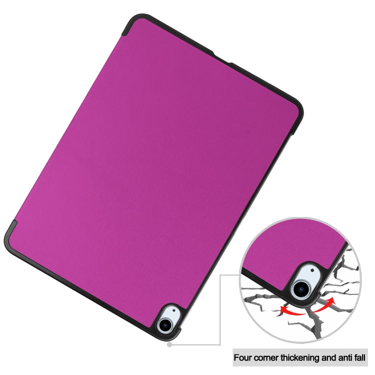 For iPad Air 11 2025 / 2024 Custer Pure Color 3-Fold Holder Smart Leather Tablet Case(Purple) - iPad Air 11 2025 / 2024 Cases by buy2fix | Online Shopping UK | buy2fix