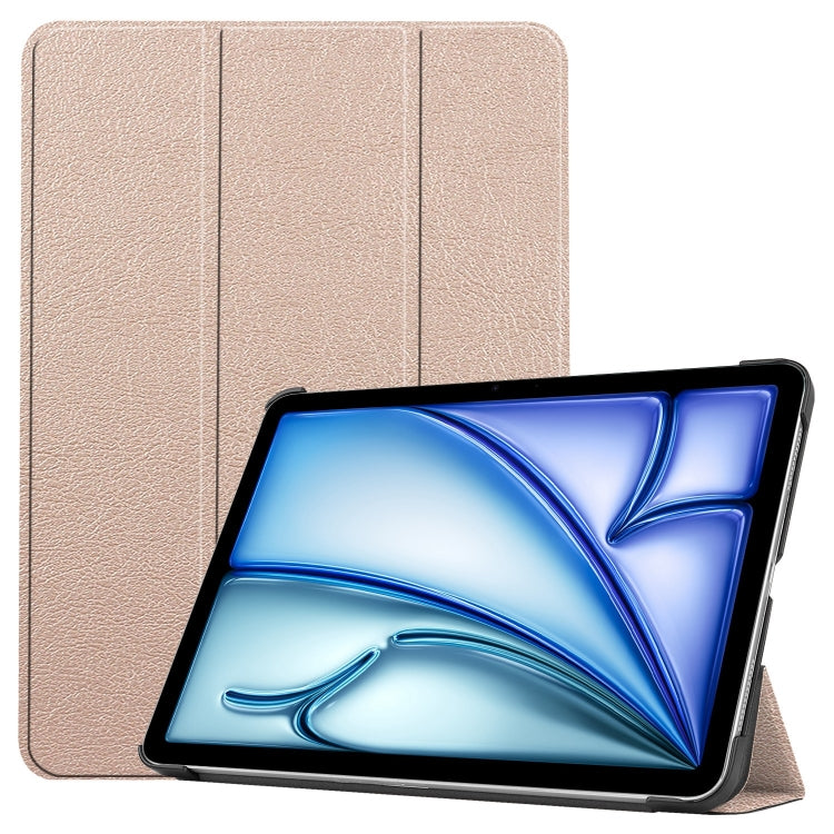 For iPad Air 11 2025 / 2024 Custer Pure Color 3-Fold Holder Smart Leather Tablet Case(Gold) - iPad Air 11 2025 / 2024 Cases by buy2fix | Online Shopping UK | buy2fix