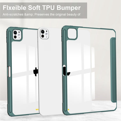 For iPad Pro 13 2024 Pure Color 3-fold Clear TPU Smart Leather Tablet Case(Dark Green) - iPad Pro 13 2024 Cases by buy2fix | Online Shopping UK | buy2fix