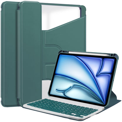 For iPad Air 13 2024 Transparent Rotation Smart Leather Tablet Case with Keyboard(Dark Green) - iPad Air 13 2024 Cases by buy2fix | Online Shopping UK | buy2fix