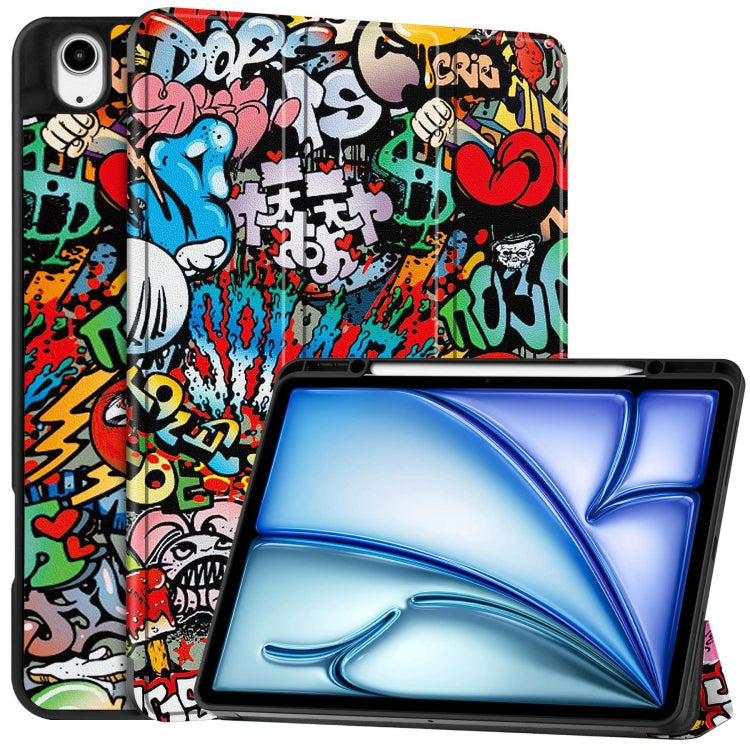 For iPad Air 13 2024 / 2025 Custer Painted 3-Fold Holder Smart Leather Tablet Case with Pen Tray(Graffiti) - iPad Air 13 2025 / 2024 Cases by buy2fix | Online Shopping UK | buy2fix