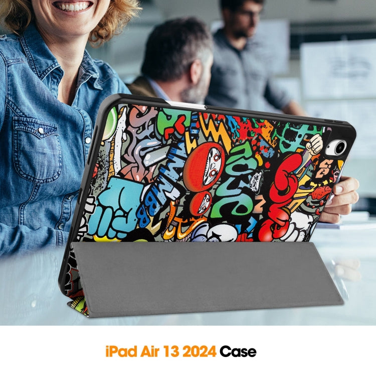 For iPad Air 13 2024 / 2025 Custer Painted 3-Fold Holder Smart Leather Tablet Case with Pen Tray(Graffiti) - iPad Air 13 2025 / 2024 Cases by buy2fix | Online Shopping UK | buy2fix