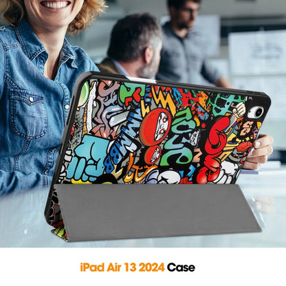 For iPad Air 13 2024 / 2025 Custer Painted 3-Fold Holder Smart Leather Tablet Case with Pen Tray(Graffiti) - iPad Air 13 2025 / 2024 Cases by buy2fix | Online Shopping UK | buy2fix