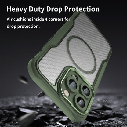 For iPhone 12 Carbon Fiber Texture MagSafe Translucent Phone Case(Green) - iPhone 12 / 12 Pro Cases by buy2fix | Online Shopping UK | buy2fix