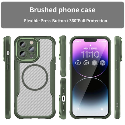 For iPhone 11 Pro Max Carbon Fiber Texture MagSafe Translucent Phone Case(Green) - iPhone 11 Pro Max Cases by buy2fix | Online Shopping UK | buy2fix