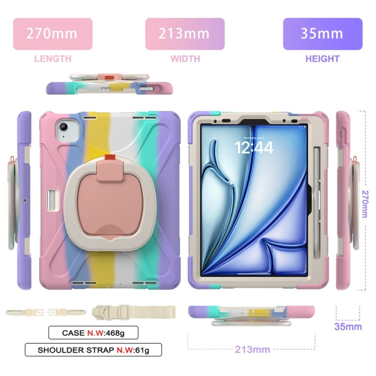 For iPad Air 11 2024 / Air 11 2025 Silicone Hybrid PC Tablet Case with Holder & Shoulder Strap(Colorful Pink) - iPad Air 11 2025 / 2024 Cases by buy2fix | Online Shopping UK | buy2fix