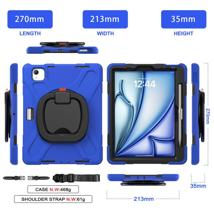 For iPad Air 11 2024 / Air 11 2025 Silicone Hybrid PC Tablet Case with Holder & Shoulder Strap(Blue) - iPad Air 11 2025 / 2024 Cases by buy2fix | Online Shopping UK | buy2fix