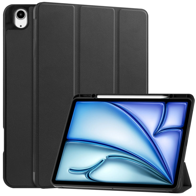 For iPad Air 13 2024 Custer TPU Pure Color 3-Fold Holder Smart Leather Tablet Case with Pen Tray(Black) - iPad Air 13 2024 Cases by buy2fix | Online Shopping UK | buy2fix