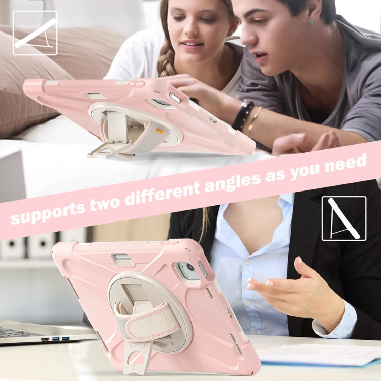 For iPad Air 11 2024 / Air 11 2025 Rotatable Holder Silicone Hybrid PC Tablet Case with Shoulder Strap(Cherry Blossom Pink) - iPad Air 11 2025 / 2024 Cases by buy2fix | Online Shopping UK | buy2fix