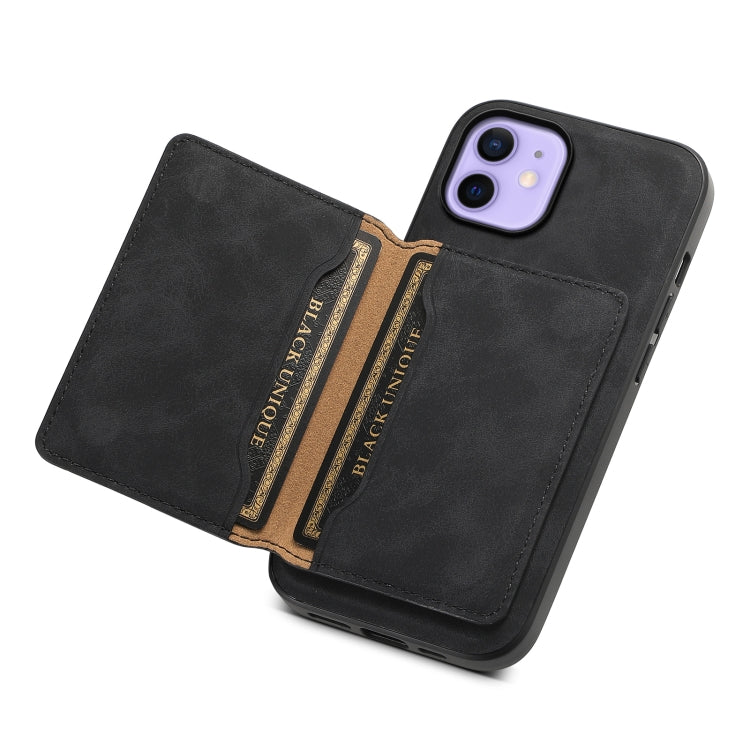 For iPhone 12 Denior D13 Retro Texture Leather MagSafe Card Bag Phone Case(Black) - iPhone 12 / 12 Pro Cases by Denior | Online Shopping UK | buy2fix