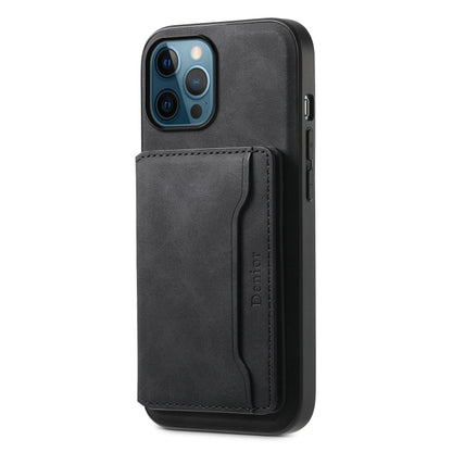 For iPhone 12 Pro Max Denior D13 Retro Texture Leather MagSafe Card Bag Phone Case(Black) - iPhone 12 Pro Max Cases by Denior | Online Shopping UK | buy2fix