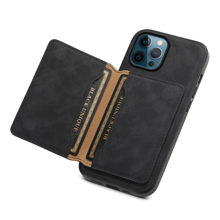 For iPhone 12 Pro Max Denior D13 Retro Texture Leather MagSafe Card Bag Phone Case(Black) - iPhone 12 Pro Max Cases by Denior | Online Shopping UK | buy2fix